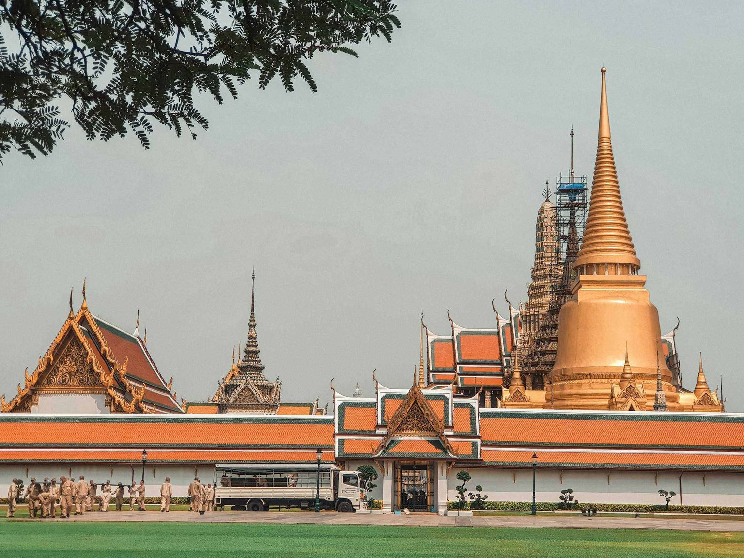 Gilded chedi and temple roofs at the Grand Palace in Bangkok