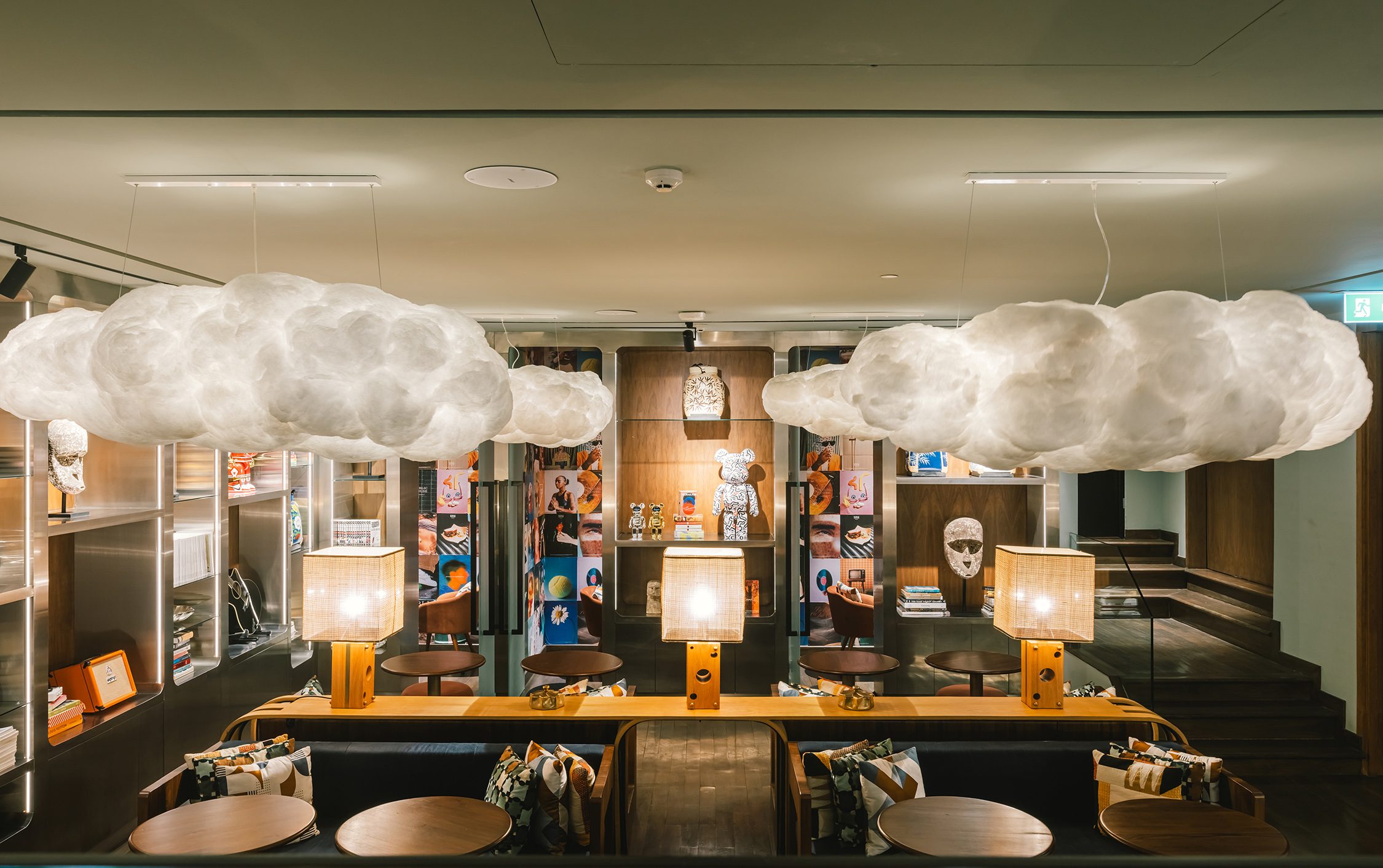 The Forum at Public House Bangkok, cloud pendant lights above banquette seating