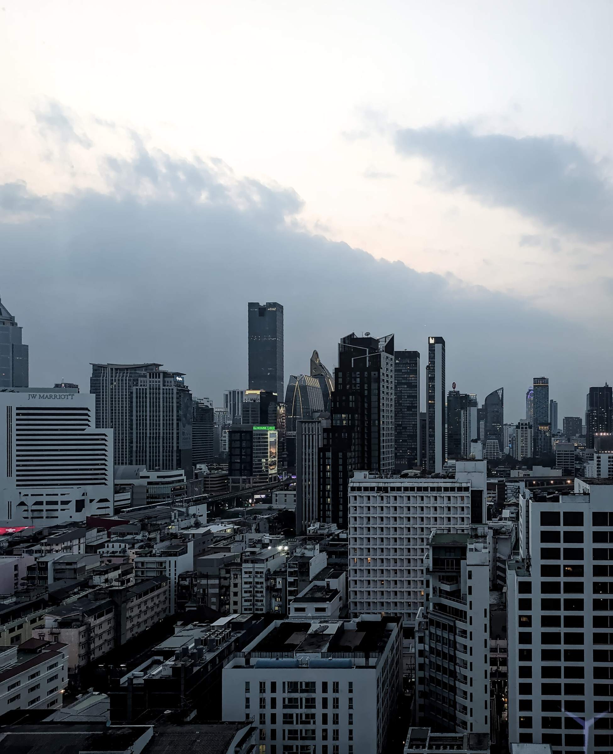 The Bangkok skyline along Sukhumvit at dusk