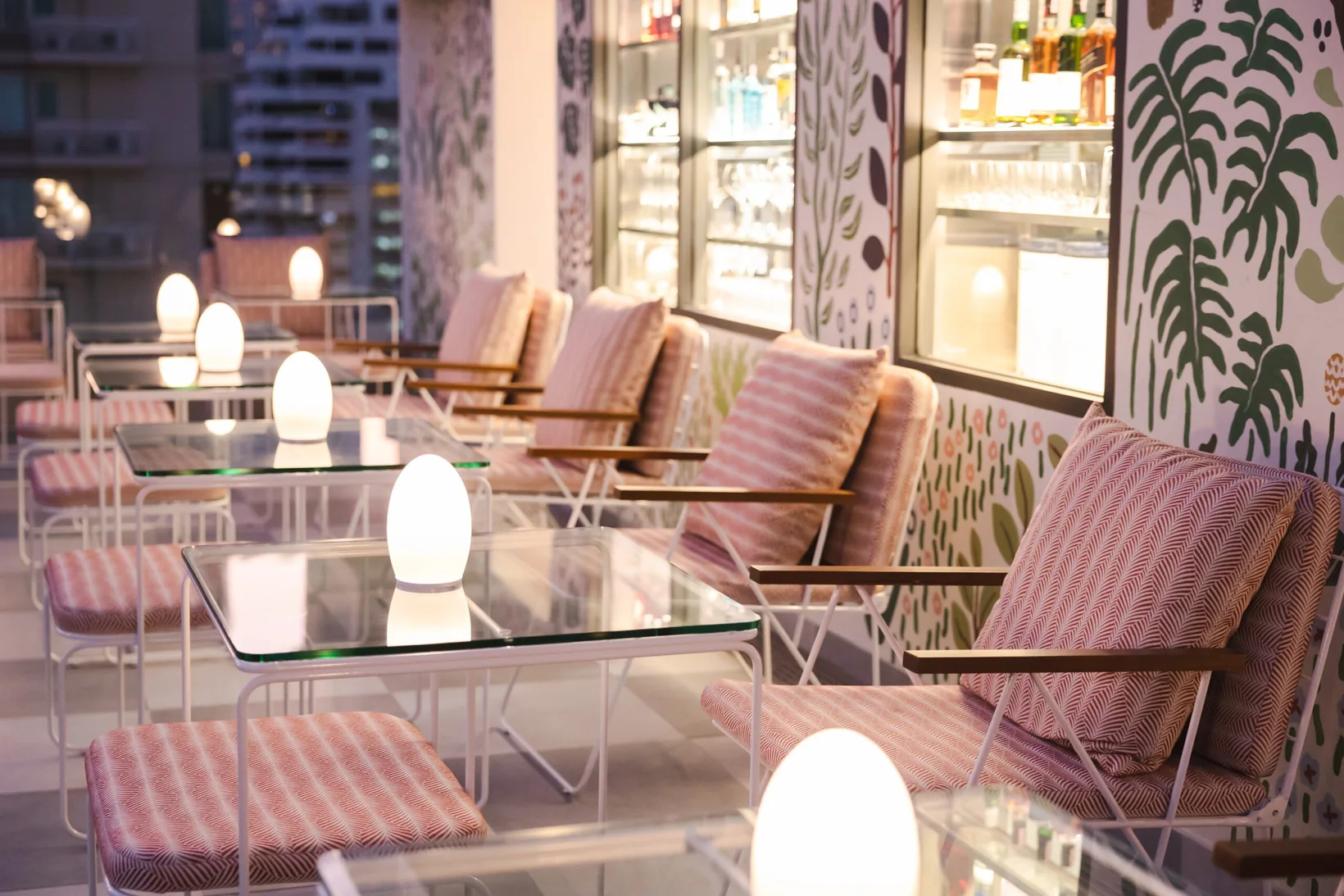 The rooftop terrace at Public House Bangkok at dusk